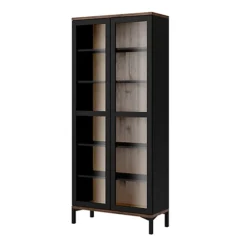 Roomers Display Cabinet Glazed 2 Doors In Black And Walnut -Diy Shop roomers display cabinet glazed 2 doors in black and walnut5060653083664 03c MP