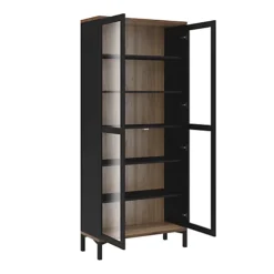 Roomers Display Cabinet Glazed 2 Doors In Black And Walnut -Diy Shop roomers display cabinet glazed 2 doors in black and walnut5060653083664 04c MP