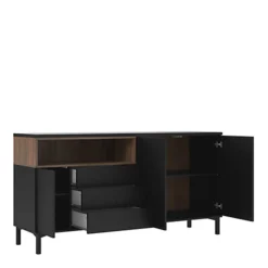 Roomers Sideboard 3 Drawers 3 Doors In Black And Walnut -Diy Shop roomers sideboard 3 drawers 3 doors in black and walnut5060653083602 04c MP