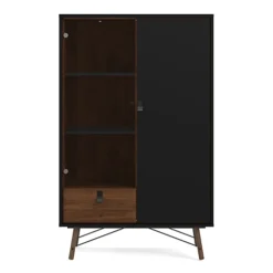 Ry China Cabinet 1 Door + 1 Glass Door + 1 Drawer Matt Black Walnut -Diy Shop ry china cabinet 1 door 1 glass door 1 drawer matt black walnut5713035053112 03c MP