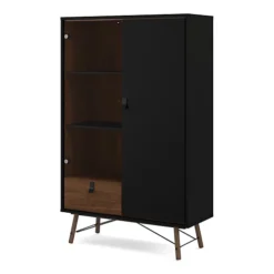 Ry China Cabinet 1 Door + 1 Glass Door + 1 Drawer Matt Black Walnut -Diy Shop ry china cabinet 1 door 1 glass door 1 drawer matt black walnut5713035053112 04c MP