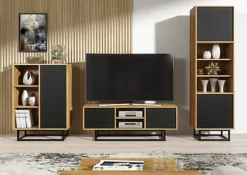 Sideboard 100cm Sideboard Cabinet Cupboard TV Stand Living Room Oak&Black -Diy Shop sideboard 100cm sideboard cabinet cupboard tv stand living room oak black5060970909951 03c MP