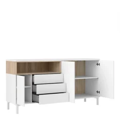 Sideboard 3 Drawers 3 Doors In White And Oak -Diy Shop sideboard 3 drawers 3 doors in white and oak5060653083596 04c MP