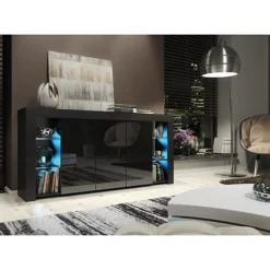 Sideboard TV Unit Display Cabinet Cupboard TV Stand Living Room High Gloss Doors - Black -Diy Shop sideboard tv unit display cabinet cupboard tv stand living room high gloss doors black5060970900835 04c MP