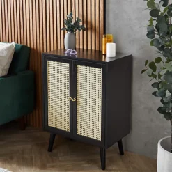 Spinningfield Black Sideboard, 2 Door Sideboard Unit, Cane 2 Cupboard Storage Cabinet, Art Deco Display Case, 2 Interior Shelves -Diy Shop spinningfield black sideboard 2 door sideboard unit cane 2 cupboard storage cabinet art deco display case 2 interior shelves5056115799853 02c MP