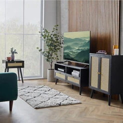 Spinningfield Black Sideboard, 2 Door Sideboard Unit, Cane 2 Cupboard Storage Cabinet, Art Deco Display Case, 2 Interior Shelves -Diy Shop spinningfield black sideboard 2 door sideboard unit cane 2 cupboard storage cabinet art deco display case 2 interior shelves5056115799853 04c MP