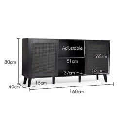 Spinningfield Rattan Sideboard, Black Storage Cabinet For Living Room, Wood Effect Storage Unit W/Open Shelving & Tapered Legs -Diy Shop spinningfield rattan sideboard black storage cabinet for living room wood effect storage unit w open shelving tapered legs5056115799211 04c MP