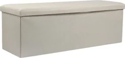 Storage Ottoman Padded Foldable Bench Chest With Lid Holds Up To 100 Kg For Bedroom Room Beige Linen 110cm X 38 Cm X 38 Cm