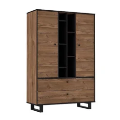 Tall Display Cabiney Dark Oak And Black Finish 2 Door 2 Drawer -Diy Shop tall display cabiney dark oak and black finish 2 door 2 drawer5056413107176 03c MP