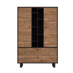 Tall Display Cabiney Dark Oak And Black Finish 2 Door 2 Drawer -Diy Shop tall display cabiney dark oak and black finish 2 door 2 drawer5056413107176 04c MP