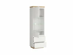 Tall Glass Display Cabinet LED Light Buffet Unit Modern White Gloss Oak Erla -Diy Shop tall glass display cabinet led light buffet unit modern white gloss oak erla5900211817716 04c MP