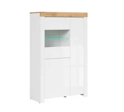 Tall Glass Display Cabinet Soft Close Shelf LED Light White Gloss Oak Effect Holten -Diy Shop tall glass display cabinet soft close shelf led light white gloss oak effect holten0664918345617 03c MP
