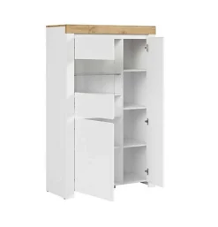 Tall Glass Display Cabinet Soft Close Shelf LED Light White Gloss Oak Effect Holten -Diy Shop tall glass display cabinet soft close shelf led light white gloss oak effect holten0664918345617 04c MP