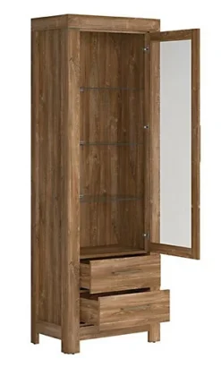 Tall Glass Display Cabinet Unit 2 Soft Close Drawers LEDs Medium Oak Finish Gent -Diy Shop tall glass display cabinet unit 2 soft close drawers leds medium oak finish gent5901451029006 04c MP
