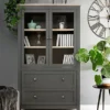 Tall Glass Display Cabinet Unit Dresser Drawers Country Grey Oak Shaker Bocage