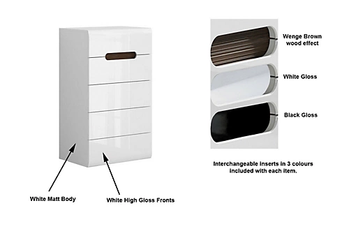 Tallboy Storage Drawers Chest Of 5 Drawers Soft Close Black White Gloss Azteca 4 Tallboy Storage Drawers Chest Of 5 Drawers Soft Close Black White Gloss Azteca - Image 2