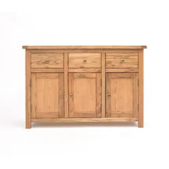 Trivento Light Wood 3 Drawer 3 Door Sideboard Brass Knob