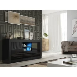 TV Unit 145cm Sideboard Cabinet Cupboard TV Stand Living Room High Gloss Doors - Black -Diy Shop tv unit 145cm sideboard cabinet cupboard tv stand living room high gloss doors black5060970900736 03c MP