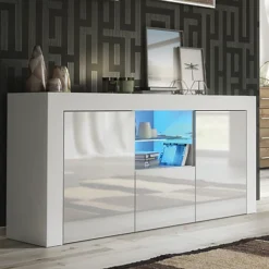 TV Unit 145cm Sideboard Cabinet Cupboard TV Stand Living Room High Gloss Doors - White