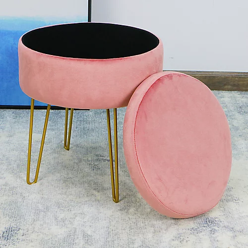 Velvet Padded Stool With Storage Seat Chair Sturdy Metallic Legs For Bedroom, Living Room, Make Up Vanity Stool -Pink 5 Velvet Padded Stool With Storage Seat Chair Sturdy Metallic Legs For Bedroom, Living Room, Make Up Vanity Stool -Pink - Image 3