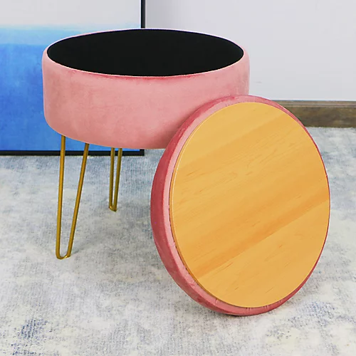 Velvet Padded Stool With Storage Seat Chair Sturdy Metallic Legs For Bedroom, Living Room, Make Up Vanity Stool -Pink 6 Velvet Padded Stool With Storage Seat Chair Sturdy Metallic Legs For Bedroom, Living Room, Make Up Vanity Stool -Pink - Image 4