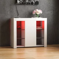 Vida Designs Azura White 1 Door Large LED Sideboard Storage Cabinet Cupboard