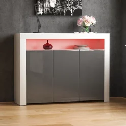 Vida Designs Nova White & Grey 3 Door LED Sideboard Storage Cabinet Cupboard