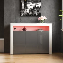 Vida Designs Nova White & Grey 3 Door LED Sideboard Storage Cabinet Cupboard -Diy Shop vida designs nova white grey 3 door led sideboard storage cabinet cupboard5056562003169 03c MP
