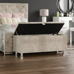 Vida Designs Valencia Storage Ottoman Crushed Velvet Champagne Storage Bench Chest Bedroom Living Room 