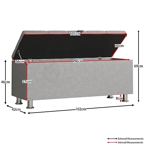 Vida Designs Valencia Storage Ottoman Light Grey Velvet Storage Bench Chest Bedroom Living Room 4 Vida Designs Valencia Storage Ottoman Light Grey Velvet Storage Bench Chest Bedroom Living Room - Image 2