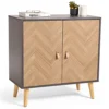 VonHaus Herringbone Sideboard - Grey & Wood Effect 2 Door Storage Cabinet - Modern Cupboard W/Tapered Legs For Living Room -Diy Shop vonhaus herringbone sideboard grey wood effect 2 door storage cabinet modern cupboard w tapered legs for living room5056115796036 01c MP