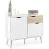 VonHaus Sideboard, White & Oak Effect Small Compact Storage Cabinet W/ Drawer & Cupboards, Nordic Scandi Style Furniture -Diy Shop vonhaus sideboard white oak effect small compact storage cabinet w drawer cupboards nordic scandi style furniture5056115716461 01c MP
