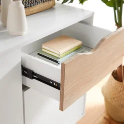 VonHaus Sideboard, White & Oak Effect Small Compact Storage Cabinet W/ Drawer & Cupboards, Nordic Scandi Style Furniture -Diy Shop vonhaus sideboard white oak effect small compact storage cabinet w drawer cupboards nordic scandi style furniture5056115716461 04c MP
