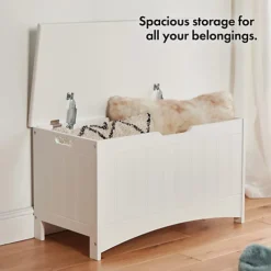 VonHaus Storage Chest - White Toy Box Storage Unit - Storage Bench W/ Hinged Lid - Large Ottoman Chest Organiser For Blankets -Diy Shop vonhaus storage chest white toy box storage unit storage bench w hinged lid large ottoman chest organiser for blankets5056115795466 02c MP