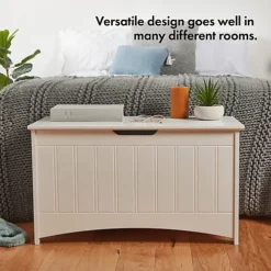 VonHaus Storage Chest - White Toy Box Storage Unit - Storage Bench W/ Hinged Lid - Large Ottoman Chest Organiser For Blankets -Diy Shop vonhaus storage chest white toy box storage unit storage bench w hinged lid large ottoman chest organiser for blankets5056115795466 03c MP
