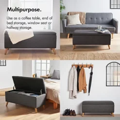 VonHaus Storage Ottoman, Charcoal Grey End Of Bed Storage, Internal Storage Space, Soft Close Hinges, For Bedroom, Living Room -Diy Shop vonhaus storage ottoman charcoal grey end of bed storage internal storage space soft close hinges for bedroom living room5056115729928 03c MP