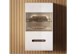 Wall Display Cabinet Glass Door Unit LED Light White Gloss Azteca