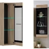 Wall Glass Display Cabinet Storage Unit Shelves Door LED Light Sonoma Oak Fever