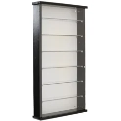 Watsons Exhibit Wood 6 Shelf Glass Wall Display Cabinet Black