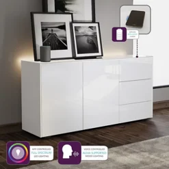 White High Gloss SMART Sideboard With Wireless Phone Charging And Alexa Or App Operated LED Mood Lighting -Diy Shop white high gloss smart sideboard with wireless phone charging and alexa or app operated led mood lighting7427015862820 03c MP