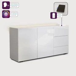White High Gloss SMART Sideboard With Wireless Phone Charging And Alexa Or App Operated LED Mood Lighting -Diy Shop white high gloss smart sideboard with wireless phone charging and alexa or app operated led mood lighting7427015862820 04c MP