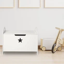 White Wooden Kid's Toy Box With Star -Diy Shop white wooden kid s toy box with star5055959710611 04c MP