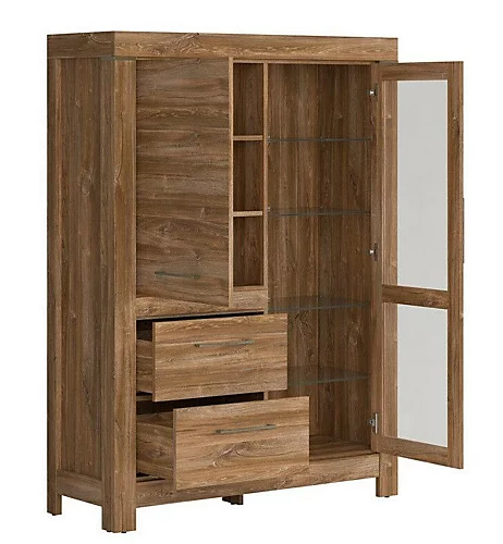 Wide Glass Display Cabinet Drinks Buffet Unit LED Lights Medium Oak Effect Gent 6 Wide Glass Display Cabinet Drinks Buffet Unit LED Lights Medium Oak Effect Gent - Image 4