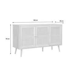Wooden And Cane Rattan Detail Sideboard With 3 Doors 2 Shelves Scandi-style Legs 120x39x70cm - Boheme - Black -Diy Shop wooden and cane rattan detail sideboard with 3 doors 2 shelves scandi style legs 120x39x70cm boheme black3760350651938 06c MP